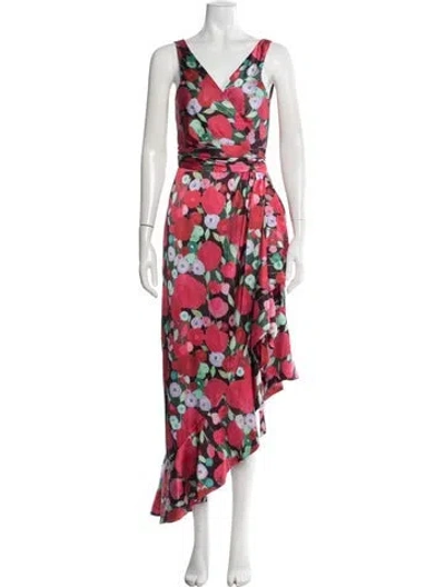 Pre-owned Hutch Floral Print Long Dress In Red