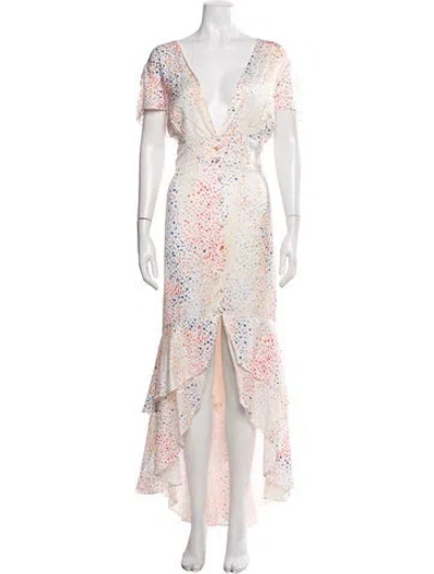 Pre-owned Hutch Floral Print Long Dress In White