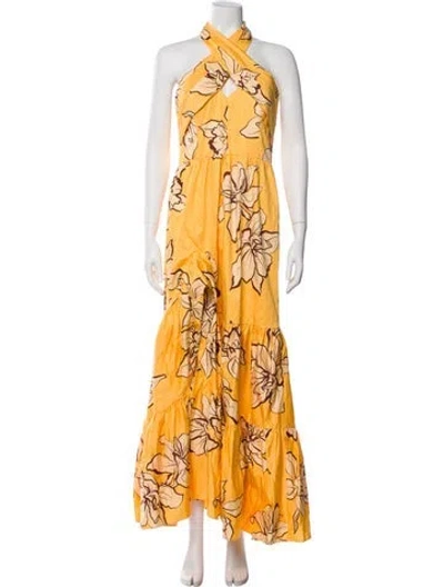 Pre-owned Hutch Floral Print Long Dress In Yellow
