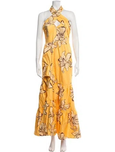 Pre-owned Hutch Floral Print Long Dress In Yellow