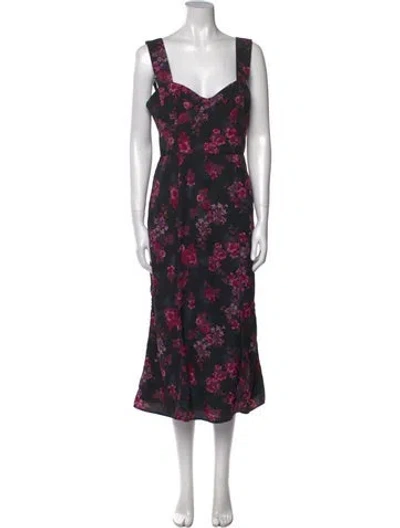 Pre-owned Hutch Floral Print Midi Length Dress In Black