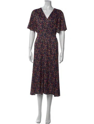 Pre-owned Hutch Floral Print Midi Length Dress In Blue