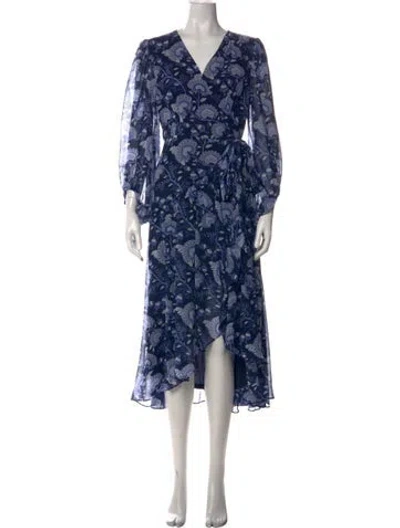 Pre-owned Hutch Floral Print Midi Length Dress In Blue