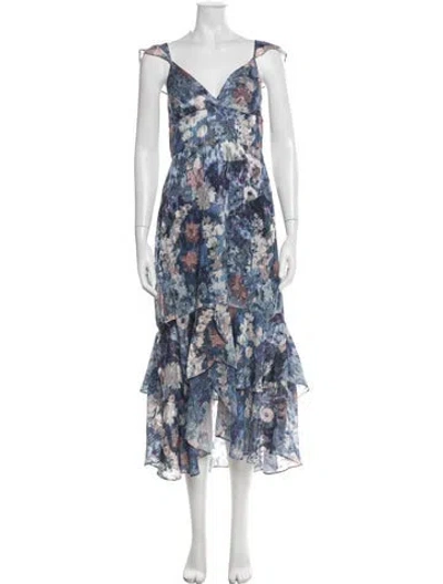 Pre-owned Hutch Floral Print Midi Length Dress In Blue