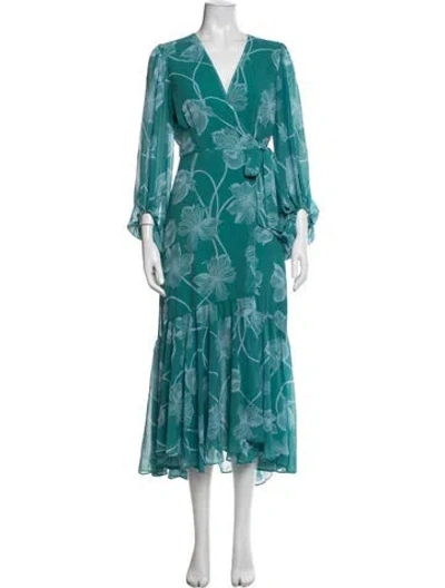 Pre-owned Hutch Floral Print Midi Length Dress In Blue