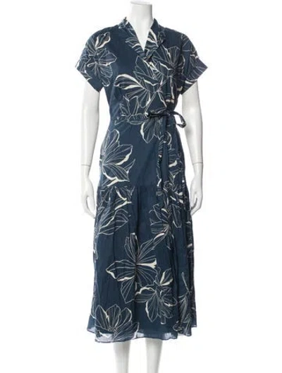 Pre-owned Hutch Floral Print Midi Length Dress In Blue