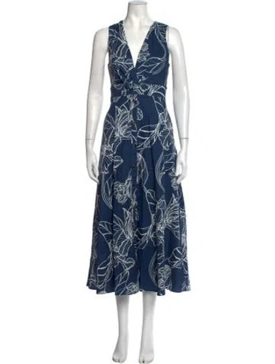 Pre-owned Hutch Floral Print Midi Length Dress In Blue