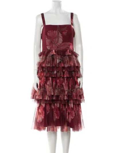 Pre-owned Hutch Floral Print Midi Length Dress In Burgundy