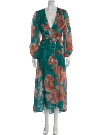 Pre-owned Hutch Floral Print Midi Length Dress In Green