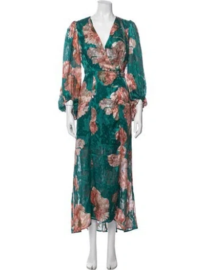Pre-owned Hutch Floral Print Midi Length Dress In Green