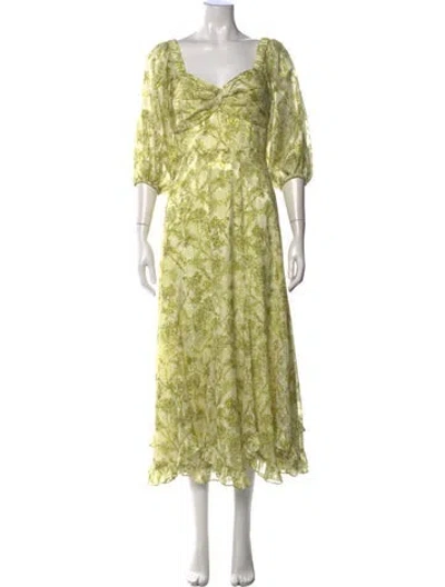 Pre-owned Hutch Floral Print Midi Length Dress In Green