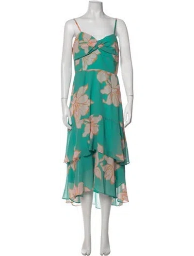 Pre-owned Hutch Floral Print Midi Length Dress In Green