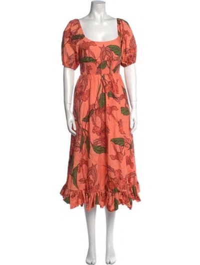 Pre-owned Hutch Floral Print Midi Length Dress In Orange
