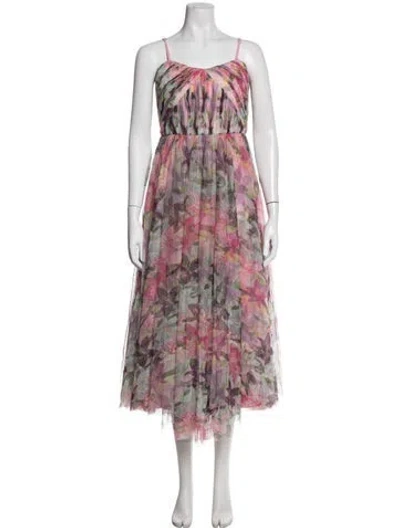 Pre-owned Hutch Floral Print Midi Length Dress In Pink