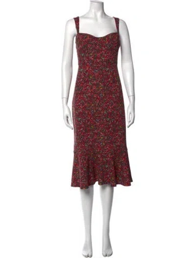 Pre-owned Hutch Floral Print Midi Length Dress In Red