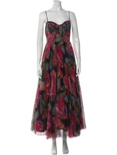 Pre-owned Hutch Floral Print Midi Length Dress In Red
