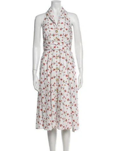 Pre-owned Hutch Floral Print Midi Length Dress In White