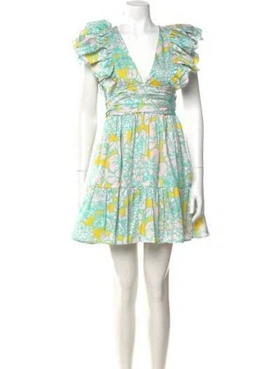 Pre-owned Hutch Floral Print Mini Dress In Green