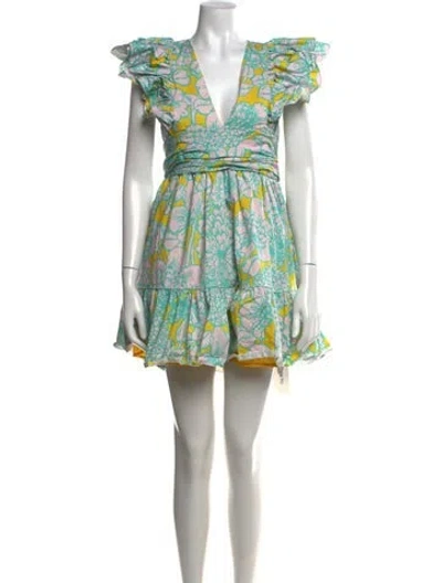 Pre-owned Hutch Floral Print Mini Dress In Green