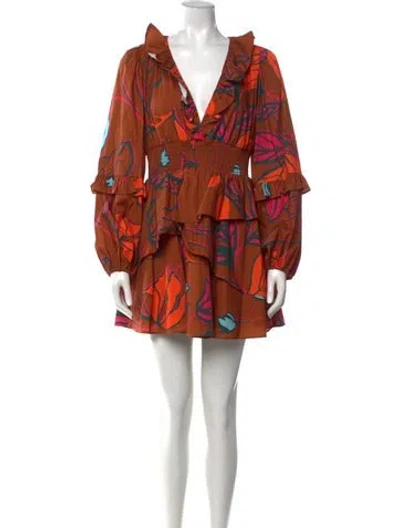 Pre-owned Hutch Floral Print Mini Dress W/ Tags In Brown