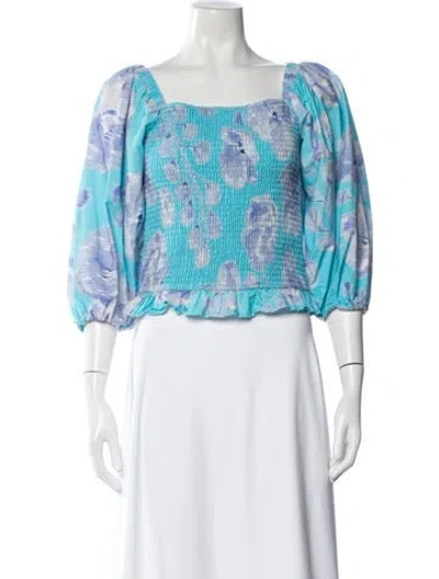 Pre-owned Hutch Floral Print Off-the-shoulder Top In Multi