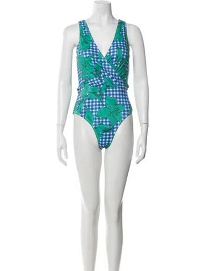 Pre-owned Hutch Floral Print One-piece W/ Tags In Blue