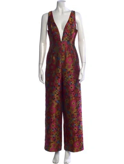 Pre-owned Hutch Floral Print Plunge Neckline Jumpsuit In Multi