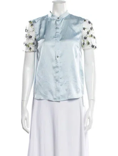 Pre-owned Hutch Floral Print Short Sleeve Blouse In Blue