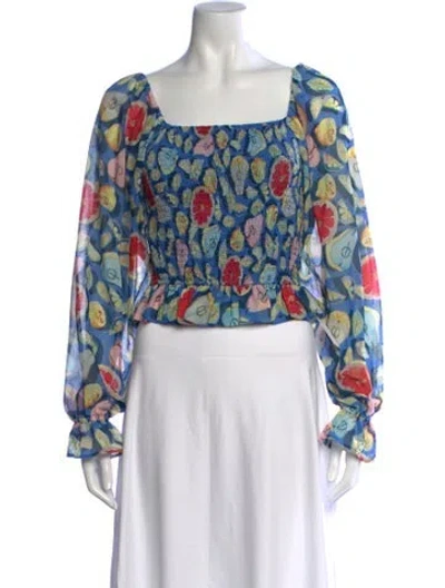 Pre-owned Hutch Floral Print Square Neckline Crop Top W/ Tags In Blue