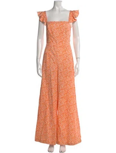 Pre-owned Hutch Floral Print Square Neckline Jumpsuit In Orange
