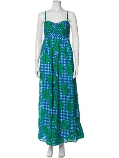 Pre-owned Hutch Floral Print Square Neckline Jumpsuit W/ Tags In Blue/green