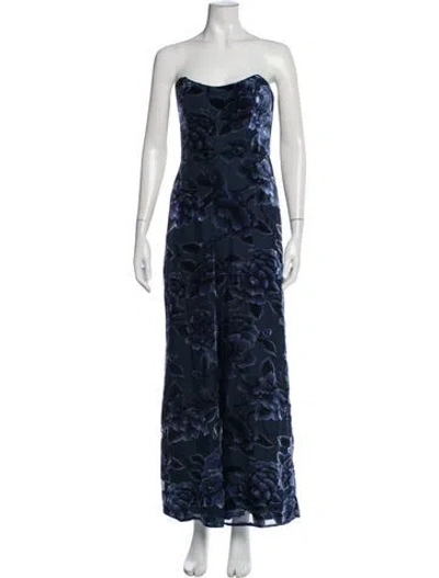 Pre-owned Hutch Floral Print Strapless Jumpsuit In Blue