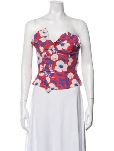 Pre-owned Hutch Floral Print Strapless Top In Red