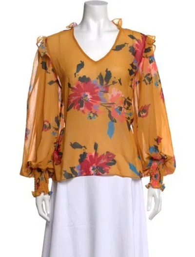 Pre-owned Hutch Floral Print V-neck Blouse In Multi