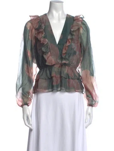 Pre-owned Hutch Floral Print V-neck Blouse In Multi