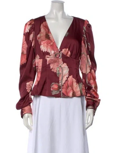 Pre-owned Hutch Floral Print V-neck Blouse In Pink