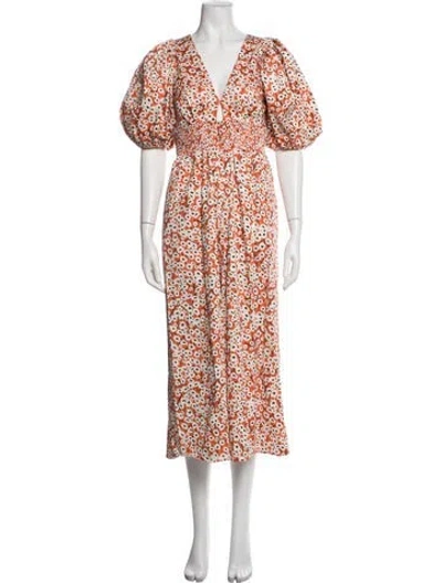 Pre-owned Hutch Floral Print V-neck Jumpsuit In Orange