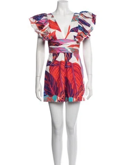 Pre-owned Hutch Floral Print V-neck Romper In Multicolor