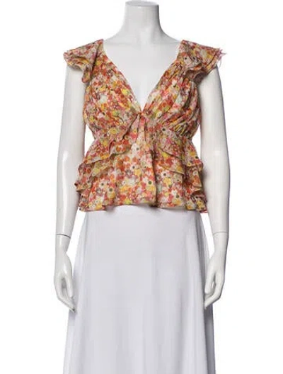 Pre-owned Hutch Floral Print V-neck Top In Orange