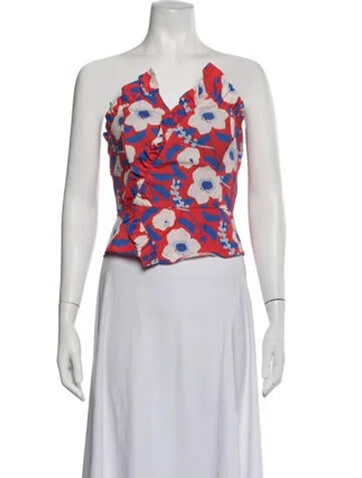 Pre-owned Hutch Floral Print V-neck Top In Red
