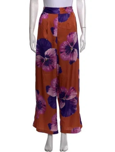 Pre-owned Hutch Floral Print Wide Leg Pants In Orange