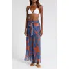 Hutch Floral Tie Waist Wide Leg Cover-up Pants In Copper Block Print Plumeria