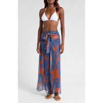 Hutch Floral Tie Waist Wide Leg Cover-up Pants In Copper Block Print Plumeria