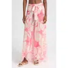Hutch Floral Tie Waist Wide Leg Cover-up Pants In Coral Block Print Plumeria