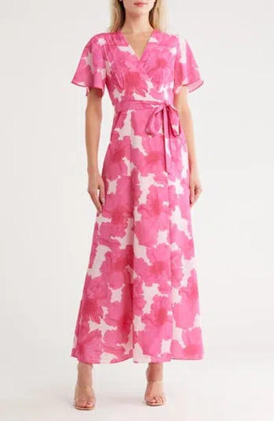 Hutch Flutter Sleeve Maxi Wrap Dress In Multi