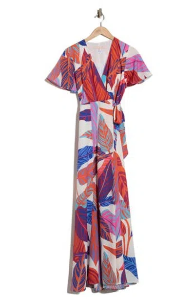 Hutch Flutter Sleeve Maxi Wrap Dress In Brown