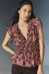 Hutch Flutter-sleeve V-neck Blouse In Multi