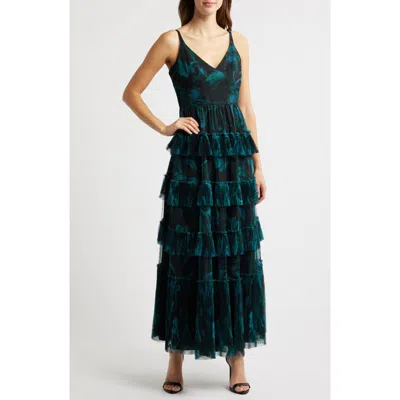 Hutch Plus Size Freya Floral Tiered Tulle Dress In Dark Blue Floral