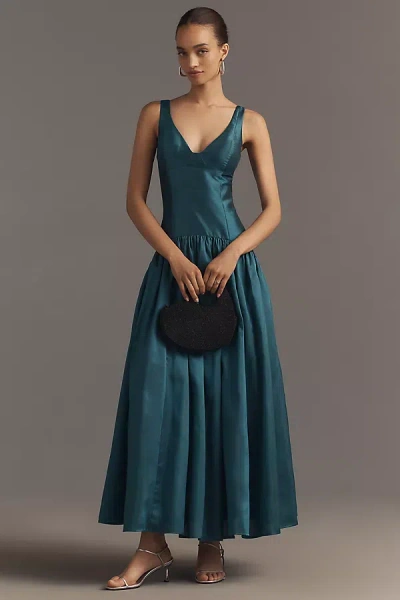 Hutch Gabriella V-neck Drop-waist Maxi Dress In Blue