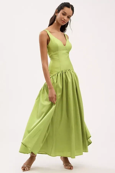 Hutch Gabriella V-neck Drop-waist Maxi Dress In Green